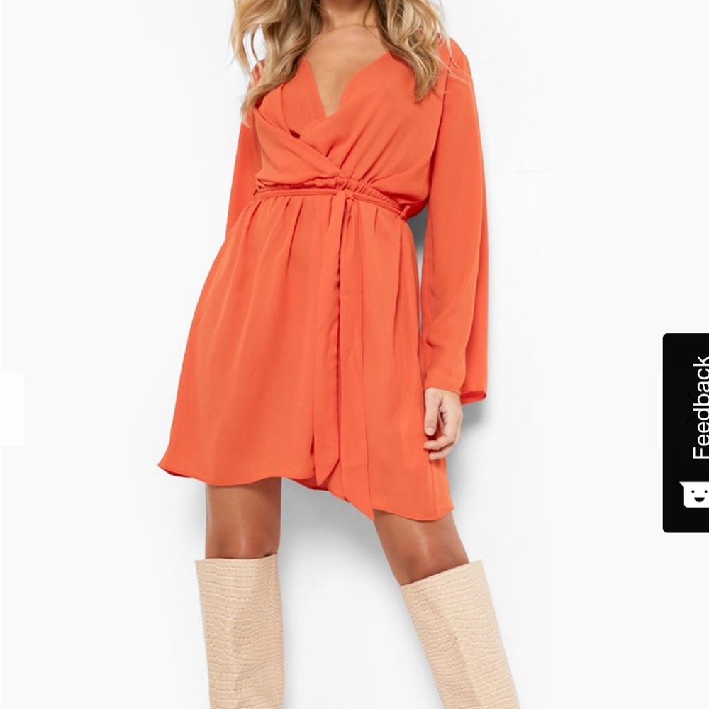 BOOHOO - DOBBY MESH LONG SLEEVE MINI DRESS